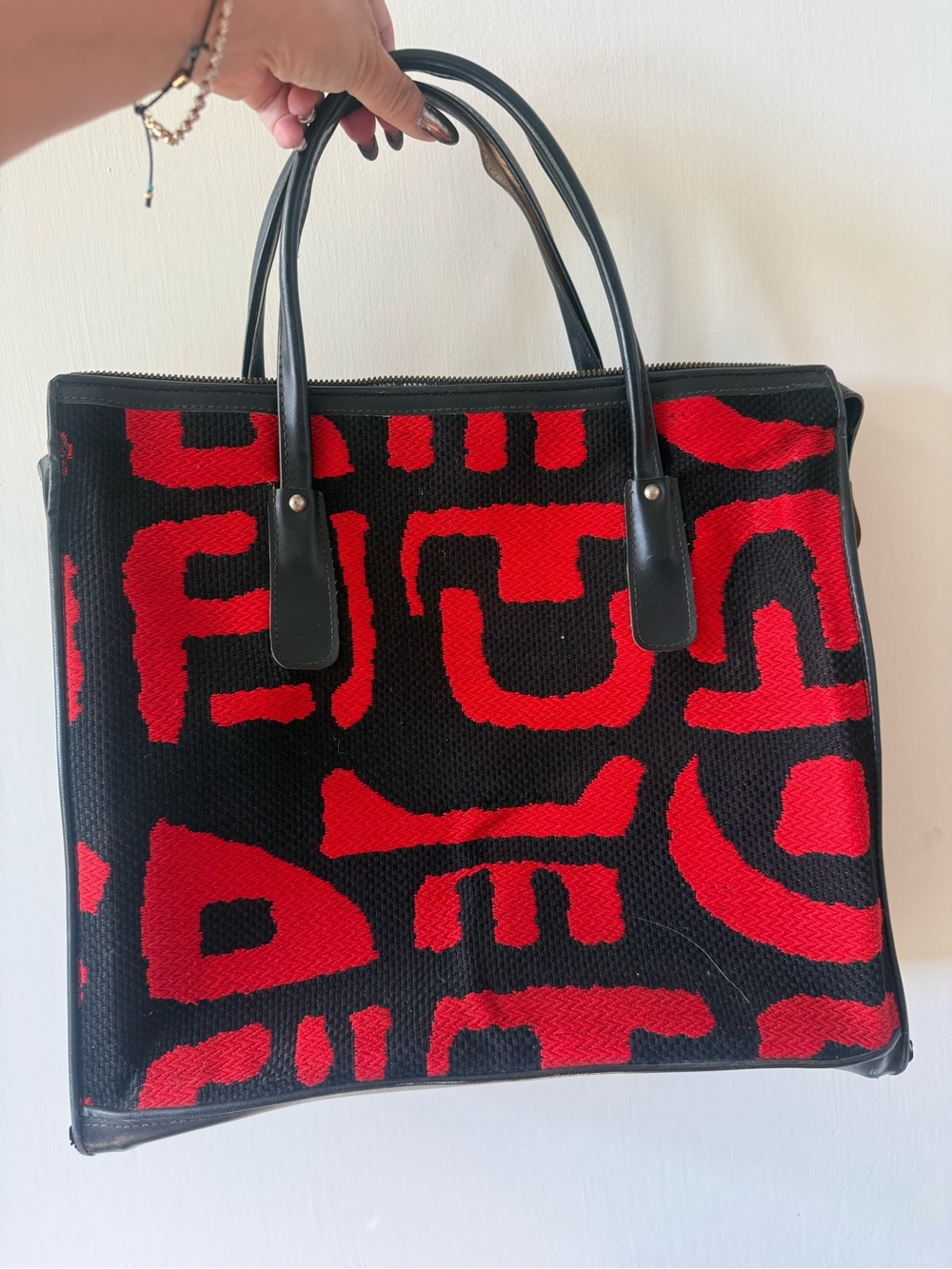 Black & Red Patterned Tote Bag